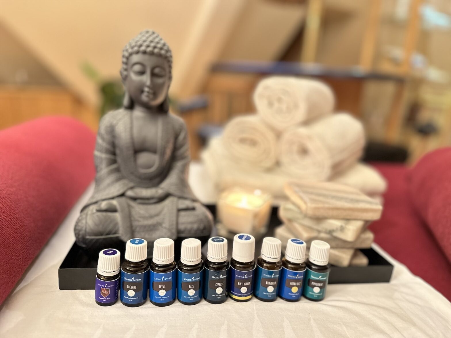 Raindrop-Öle und Handtücher